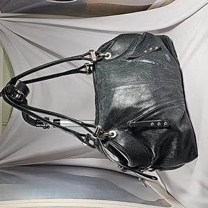 B. Makowsky Black Metallic Leather Shoulder Bag